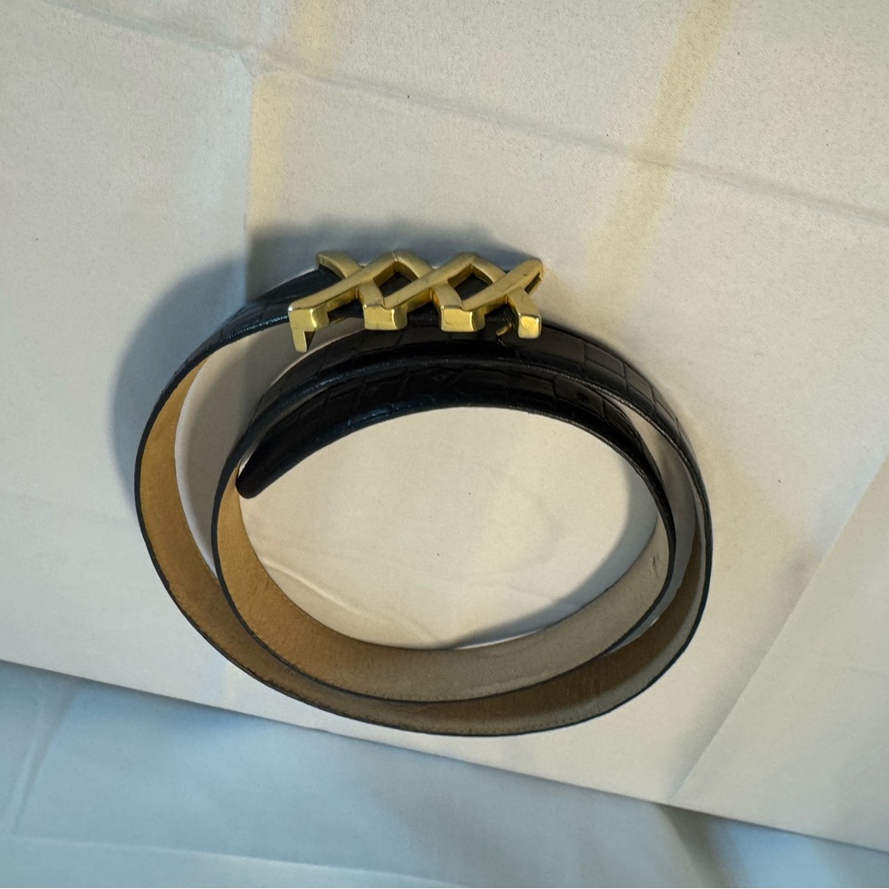 Black Italian croc genuine Leather Belt with gold XXX buckle